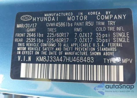 2017 Hyundai Tucson Se из США, поврежденный, VIN KM8J33A47HU468483